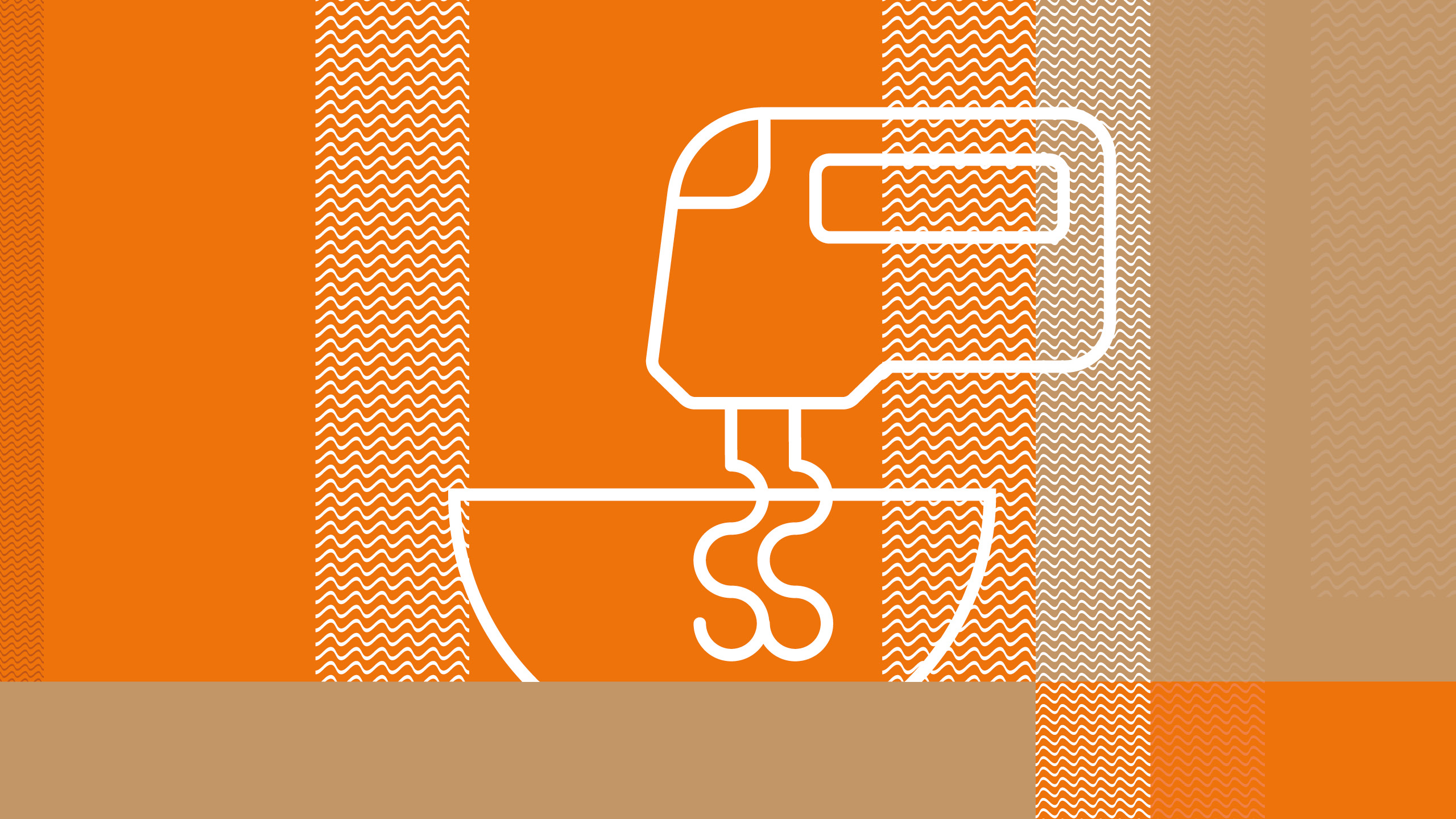 schnell_und_gut_webformate_04.jpg Icon Schüssel und Mixer auf orang- beigefarbenem Hintergrund mit grober Struktur