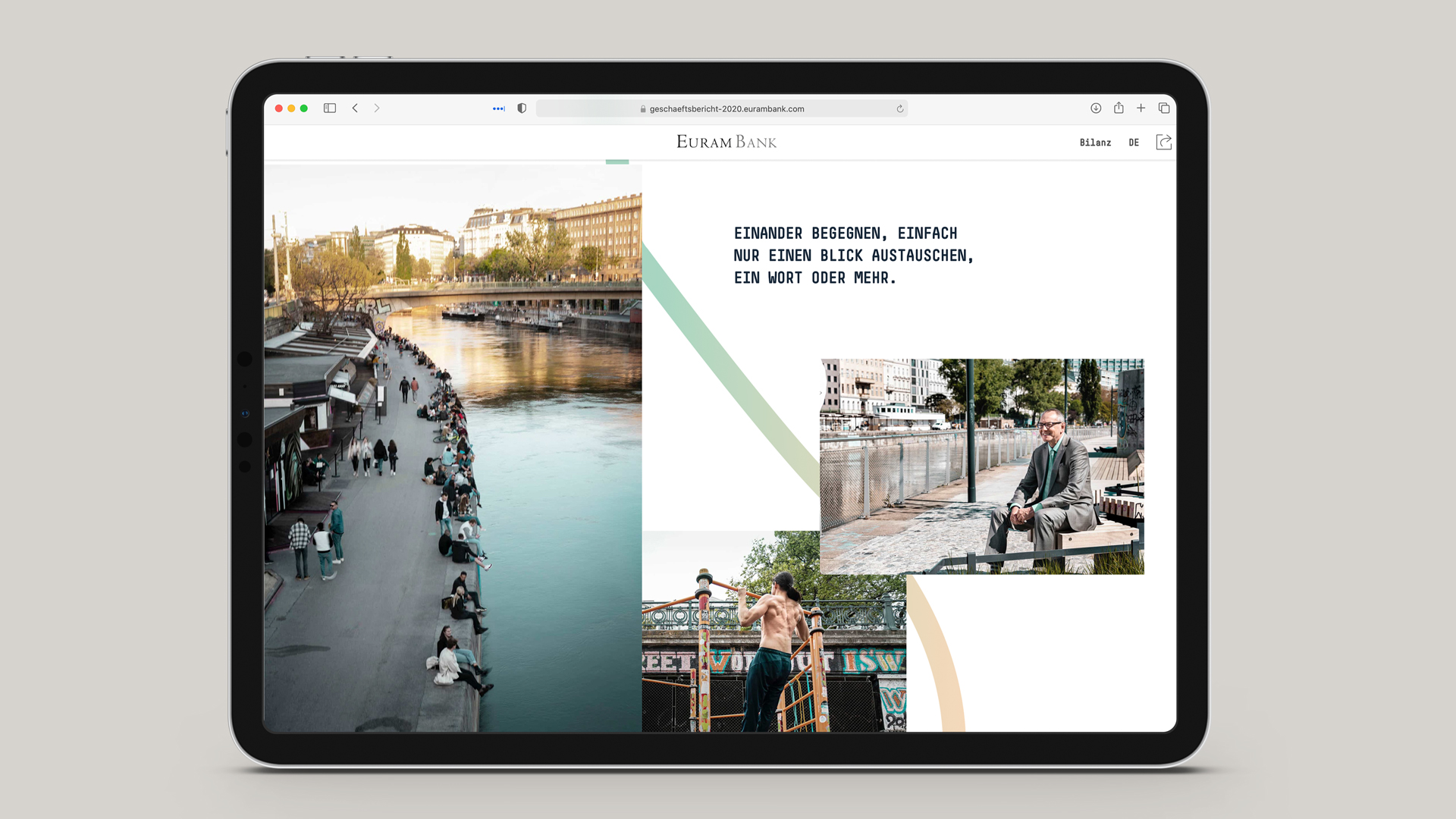 ipad_mockup_euram Tablet mit Screenshot Eurambank Geschaeftsbericht als Online-Magazin