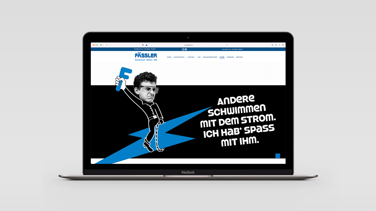 mockup_faessler_website.jpg Auf einer Landingpage können potenzielle Auszubildende alles über die Lehre bei Fässler erfahren.