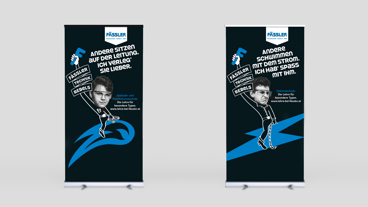 mockup_rollup_faessler.jpg Mobile Rollubs mit den Keyvisuals sind auf Messen schnell aufgebaut und ziehen Aufmerksamkeit auf sich.