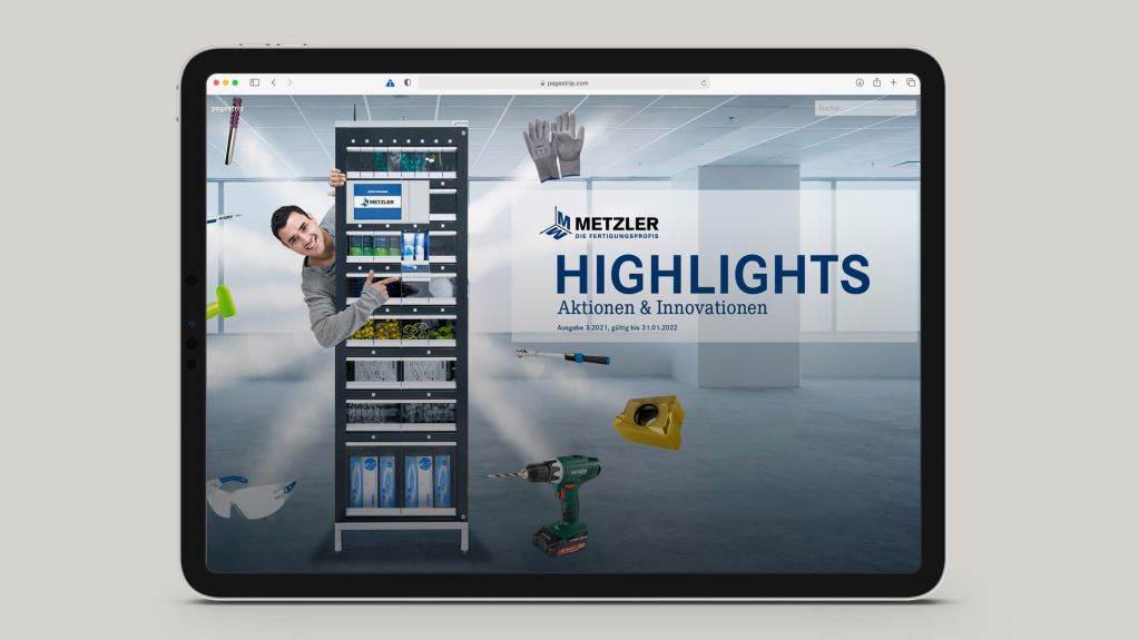 Tablet mit Online-Ausgabe des Metzler Kundenmagazins Highlights