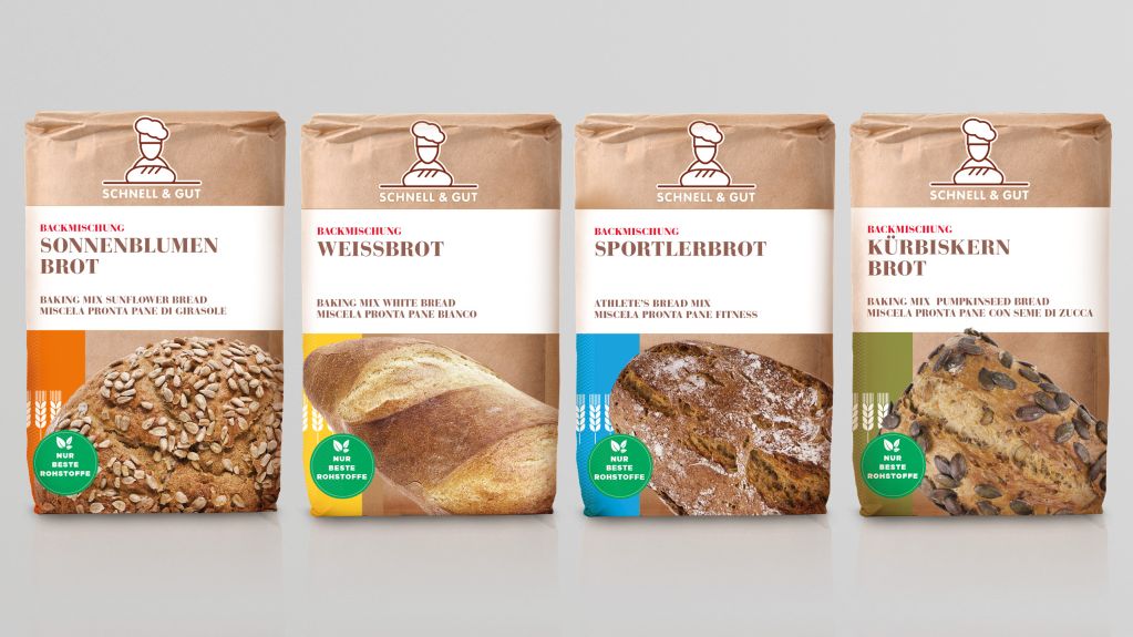 Vier Schnell & Gut Backmischungen Sonnenblumenbrot, Weißbrot, Sportlerbrot, Kürbiskernbrot