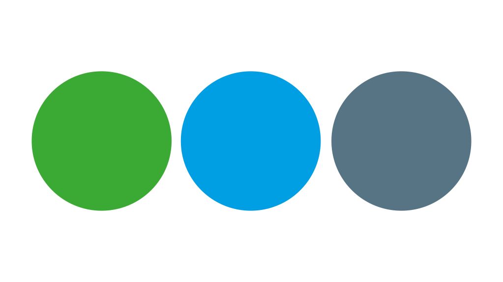Die Markenfarben von Renowate im Überblick. Verwendet werden Grün, Blau und Grau.
