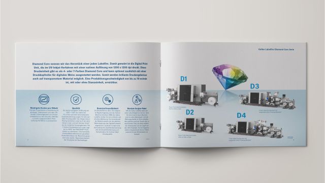 Innenseite Produktbroschuere Gallus Labelfire mit Übersicht Diamond Series