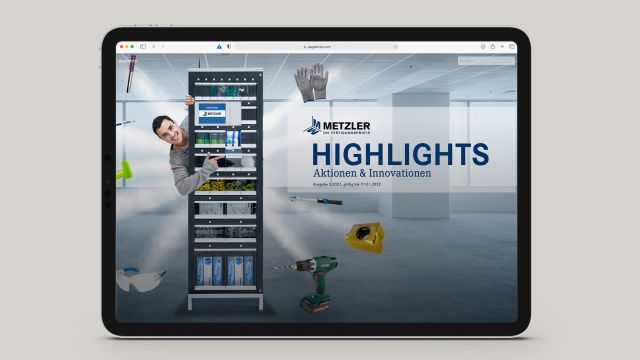 Tablet mit Online-Ausgabe des Metzler Kundenmagazins Highlights