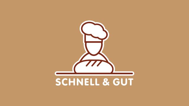 Bäcker mit Kochmütze und Brotlaib als Logo mit Schriftzug Schnell & Gut